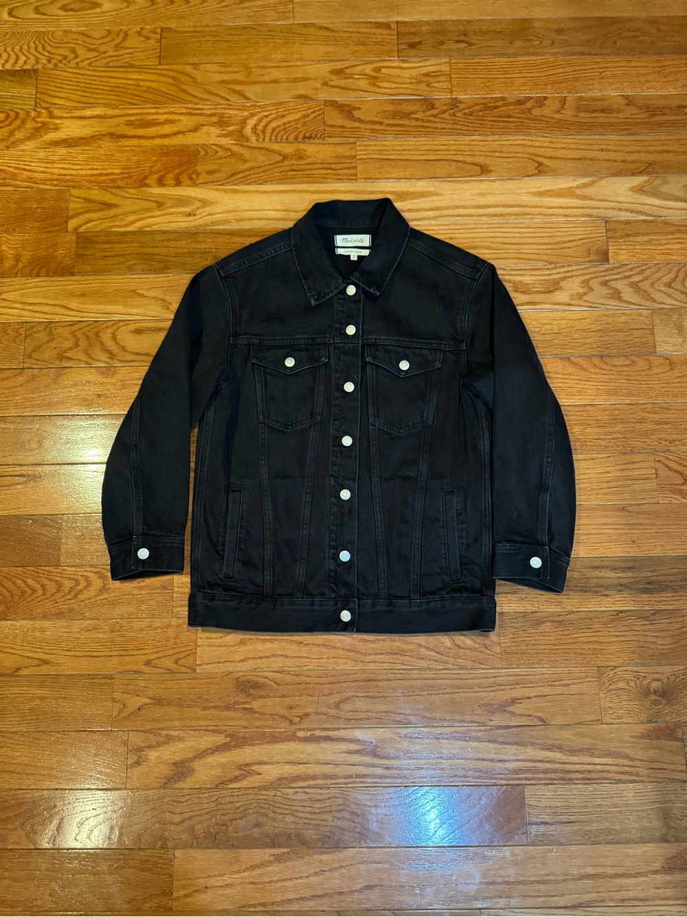 Madewell Oversized Trucker Jacket Womens XS Black Denim Cotton Jean Jacket